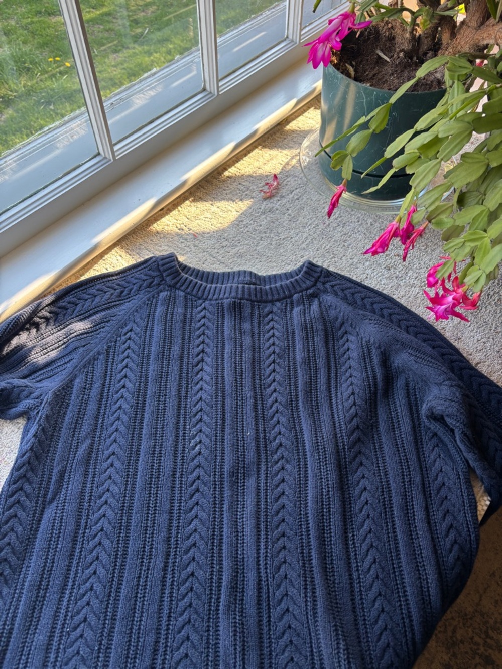 Lands' End Navy Cable Crewneck Sweater
